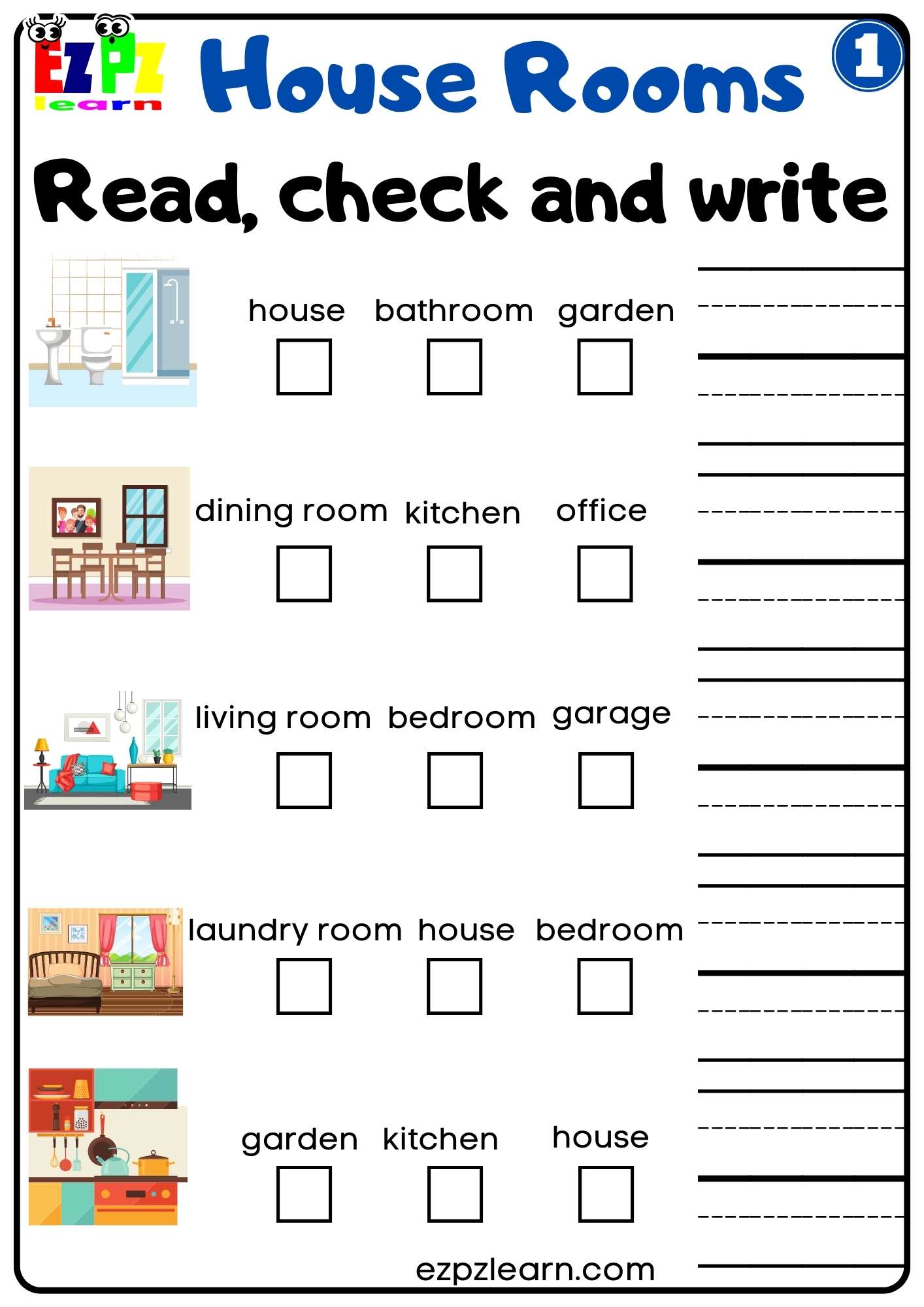 House Rooms Ezpzlearn Com   1 House Rooms Read Check And Write 